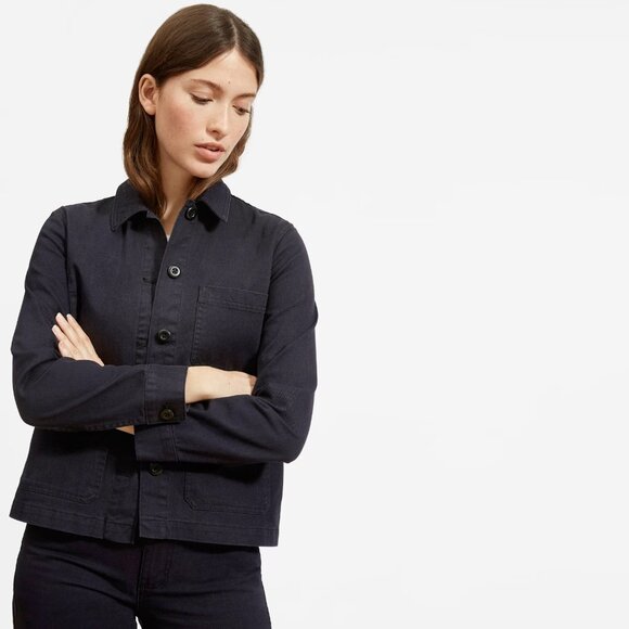 EVERLANE Midnight Navy Blue Cotton Canvas Cropped Utility Chore Jacket, Size XS - Picture 2 of 12